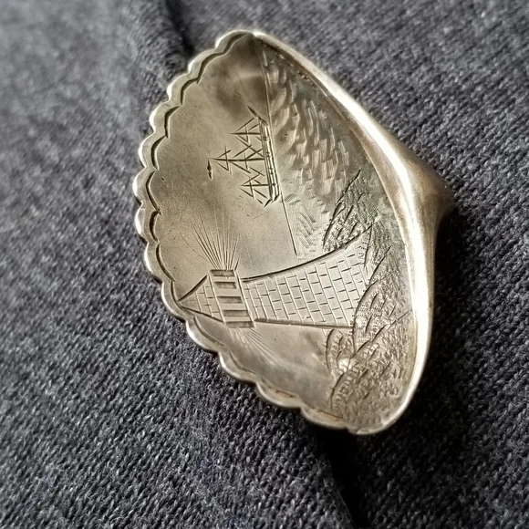 Antique brooch Victorian lighthouse and ship Sterling Silver seashell mermaid - Picture 11 of 16